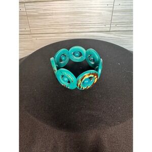 Petaluma Tropical Tagua Circle Stretch Bracelet OS Teal Boho Statement